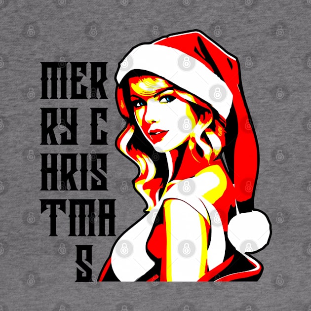 Beautiful Girl wear Santa Hat saying Merry Christmas Design by FooVector